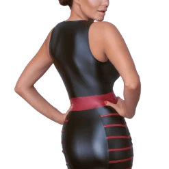 Cottelli Collection Wetlook Kleid Matt Mit Roten Details