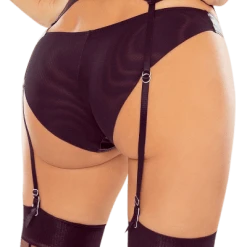 Provocative Wetlook Tüll Strapsgürtel Schwarz