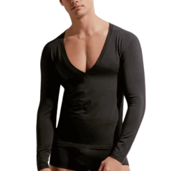 GAUVINE Herren Langarmshirt V-Ausschnitt Schwarz