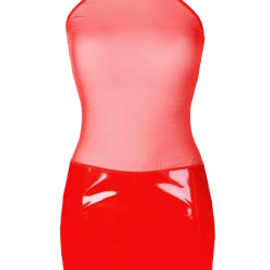 Axami Rotes Wetlook Kleid Mit Tüll -Erotische Party Verkaufsladen AX10080 rotes Minikleid 600x600