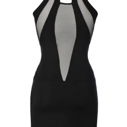 Axami Schwarzes Neckholder-Kleid Mit Tüll -Erotische Party Verkaufsladen AX10098 Neckholder Kleid 600x600