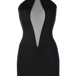 Axami Schwarzes Neckholder-Kleid Mit Tüll -Erotische Party Verkaufsladen AX10098 schwarzes Neckholder Kleid 600x600