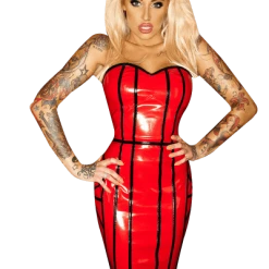 Outlet Wetlook Kleid Rot/schwarz