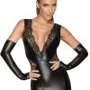 Noir Handmade Wetlook Kleid Mit Spitze