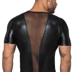 Noir Handmade Men Wetlook Shirt Mit Transparentem Netz